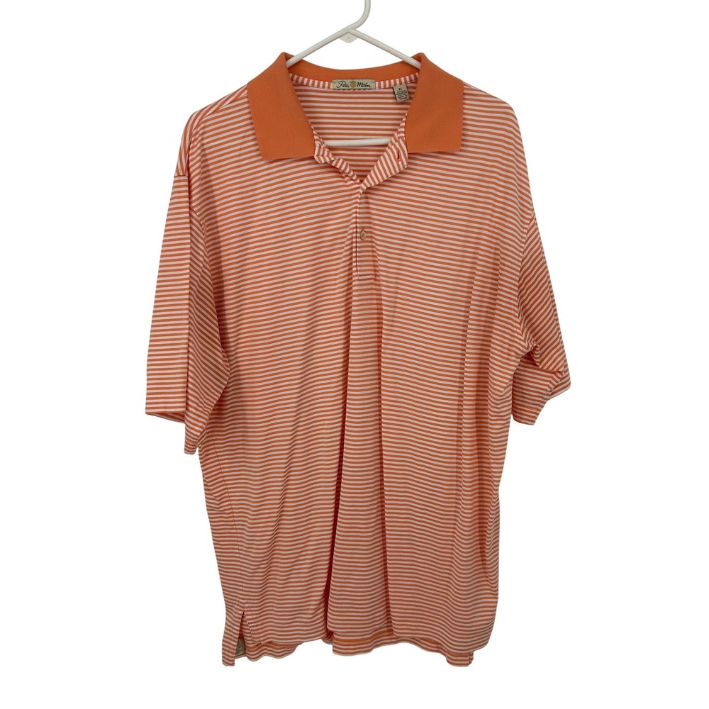 Peter Millar Mens XL Polo Shirt Orange White Striped Double Mercerized Cotton